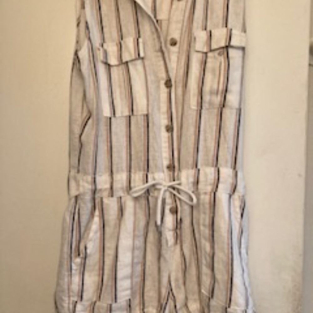 White striped collared canvas romper